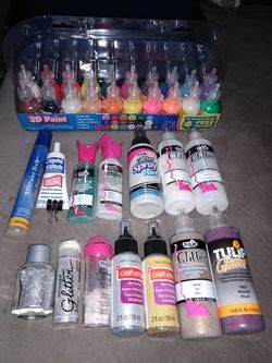 Lot of craft paints, glitter, glue, etc