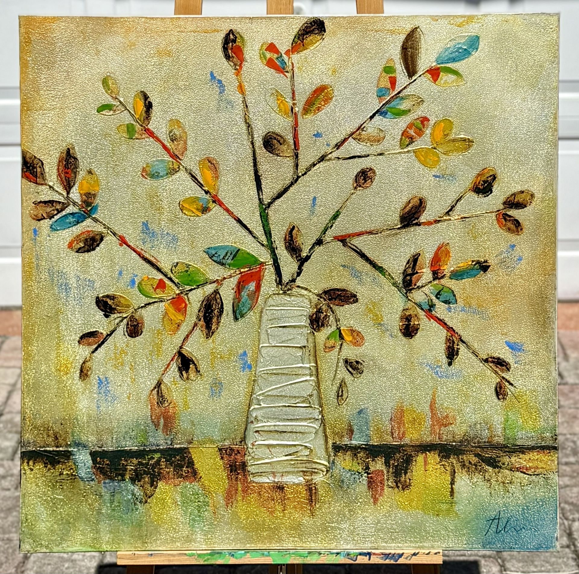 ⭕️  31x31” Textured Abstract Canvas Painting – Signed Original