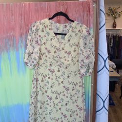 Korean Style Chiffon Flower Dress - Yellow 