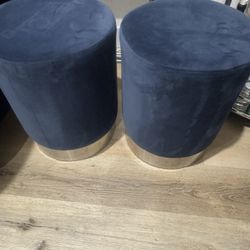 Blue Velvet Round Ottomans 