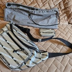 Balenciaga BAG + WALLET Silver Stripe Leather Explorer Belt Waist Fanny Chest