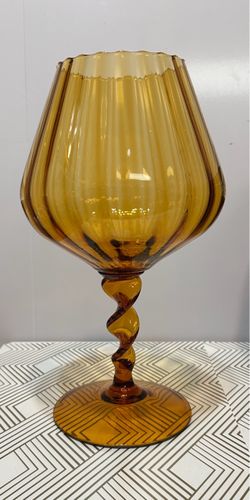 Brown Honey Amber colored Glass Goblet with Twisted Spiral Stem