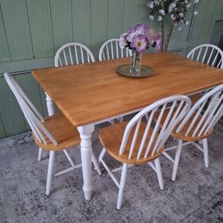 Dining Table With 6 Sturdy Wood Chairs.  