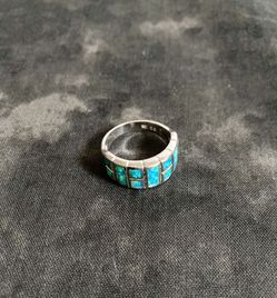 Sterling Silver 925 Womens Synthetic Opal Stone 3/8" Band Ring Size 7.5-8