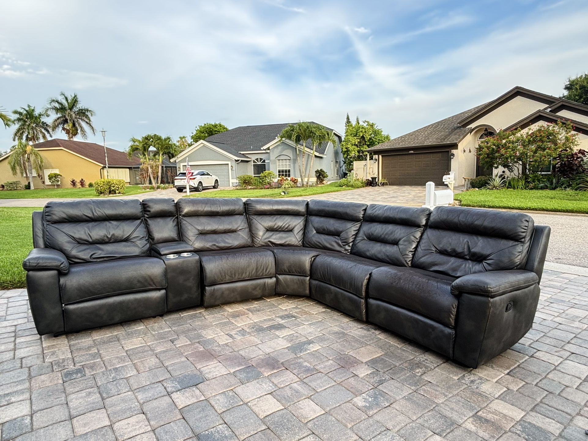 Napoli 6-Piece Faux Leather Sectional With 2 Recliners & Console