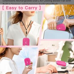 New Lash Fan Mini Portable Eyelash - Handheld for Eyelash Extensions Rechargeable USB C Air Cooling Blower Fan with Built in Sponge Lash Extension App