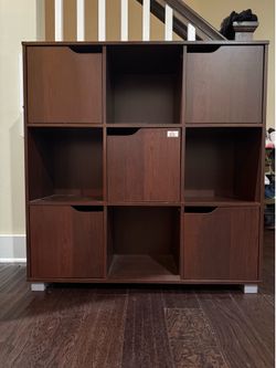 9-Cube Storage Organizer with Built-In Cabinet Doors - Espresso Finish