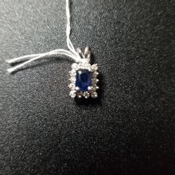 14k White Gold Women's Diamond Sapphire Pendant 