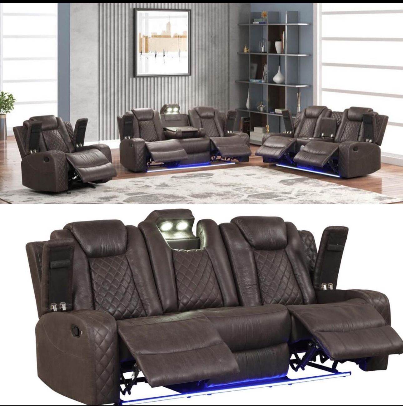  NEW LUZ BROWN 3pc RECLINING SOFA AN LOVESEAT WITH RECLINER FREE DELIVERY 