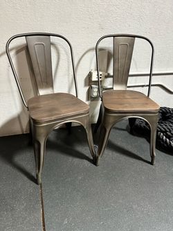Set of 2 Industrial Metal & Wood Dining Chairs