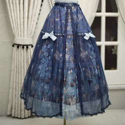 Lolita Gothic Elegant Blue Embroidered Overlay SK Skirt