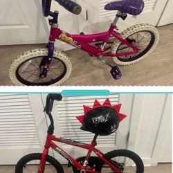 2 Kids Bikes 🚲 16in Tires 1 Girls & 1 Boys Set 40$ Perth Amboy Nj with Boy Helmet ⛑️