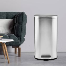 8 Gallon Step Trash Can, Stainless Steel Garbage Bin, Soft-Close Rubbish Bin with Removable Plastic Inner Bucket, Fingerprint-Proof, Lid Dustbin, Suit