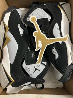 Jordan True Flight BG (GS) Kids 4.5Y Black/White/Gold Leather Mid Top 343795-032