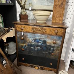 Small Vintage Wood Dresser W/ Blue Truck