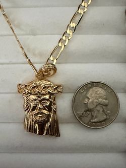 Gold-Plated Jesus Face Pendant with Figaro Chain