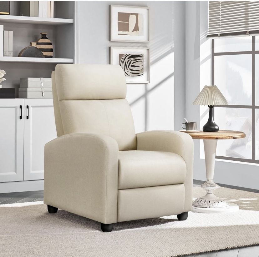 Beige Fabric Recliner 614651