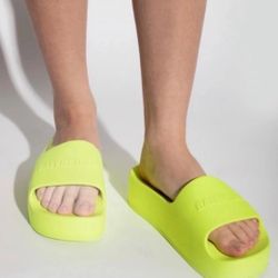 Balenciaga Slides Chunky Platform Slides Unisex Sandals NEW Neon Yellow