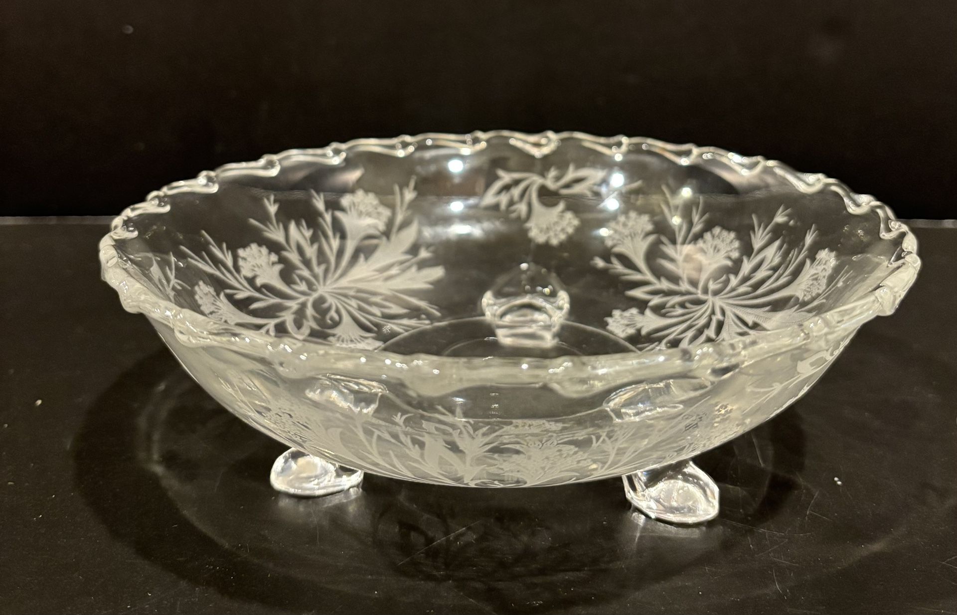 VTG Fostoria ‘Heather’ Etched Clear Footed Candy/Nut Dish/Bowl 7”