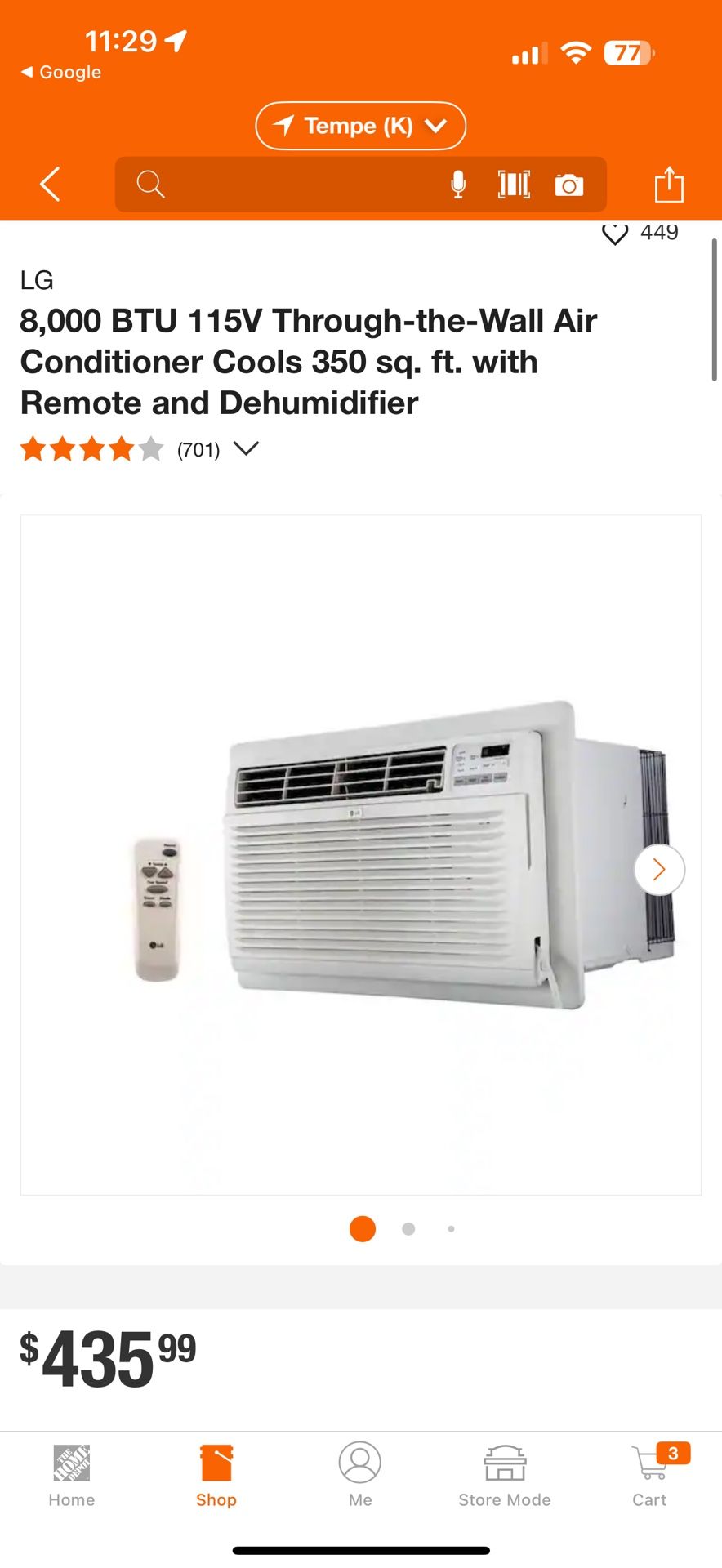 LG 8,000 BTU 115V Through-the-Wall Air Conditioner Cools 350 sq. ft. Remote Dehumidifier New