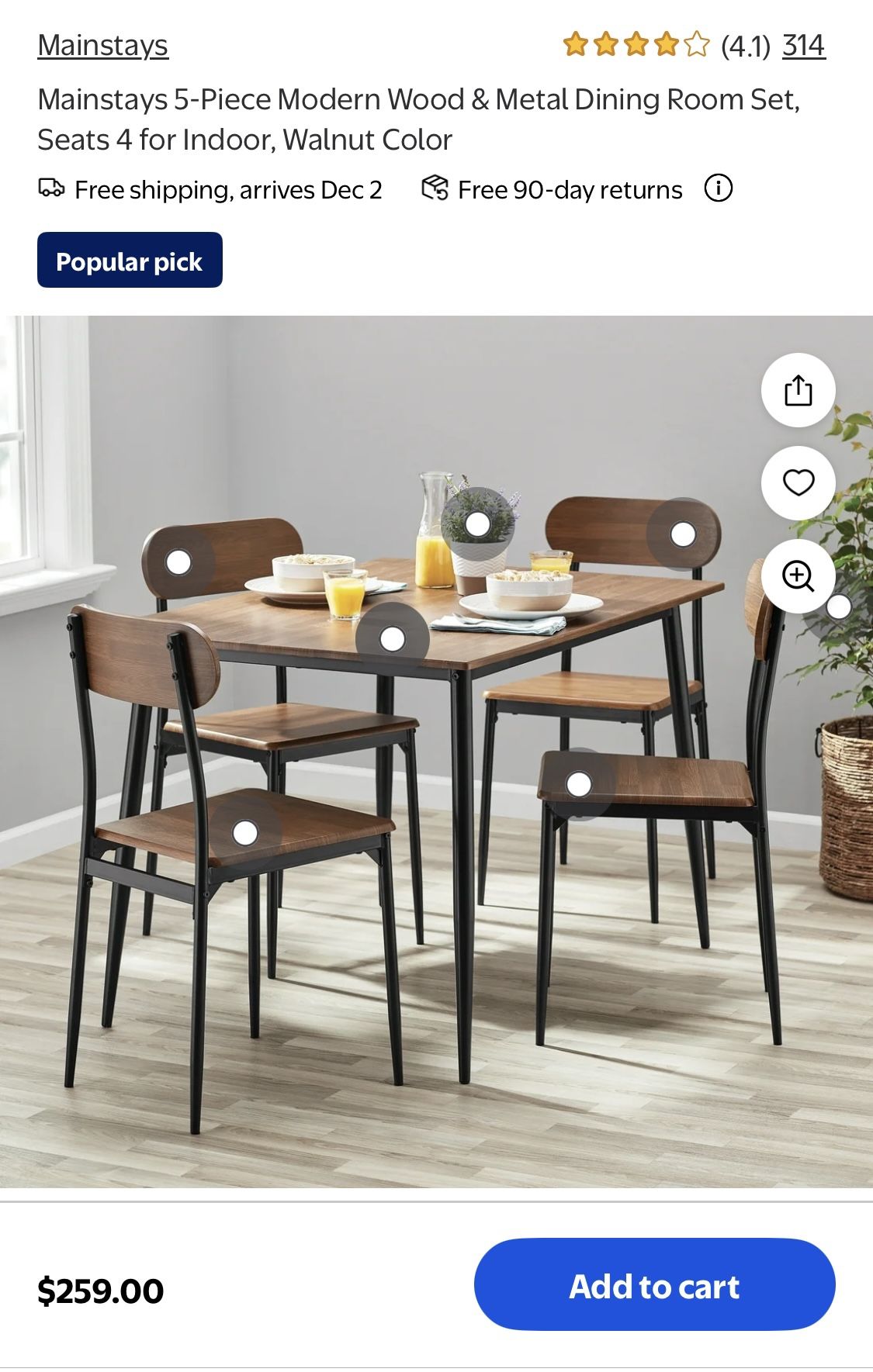 Mainstay Dining Table W/ 4 Chairs 