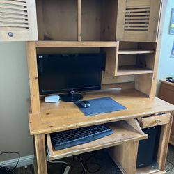 Computer Desk And Hutch (Solid Pine Wood)