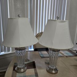 Pair of Crystal and Silver Table Lamps