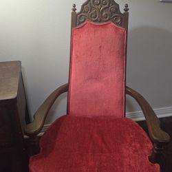 Antique Red Carved Armchair  