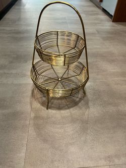 2-Tier Gold Wire Fruit Basket Stand