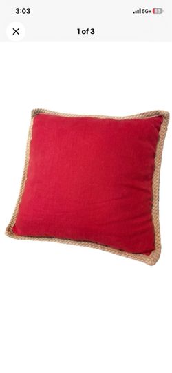Pottery Barn Red Burlap Trim Throw Pillow 20x20 Feather Down Insert