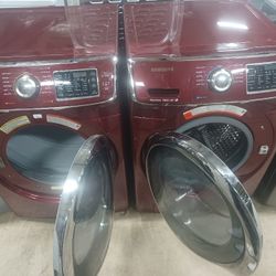 Samsung red washer and dry steam set works.Good thirty day , warranty stainless steel I fixed on sale , washers and dryers delivery available also