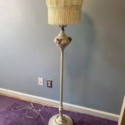  Vintage Victorian-Style Floor Lamp with Porcelain Floral Accents & Lace Fringe Shade 🌸