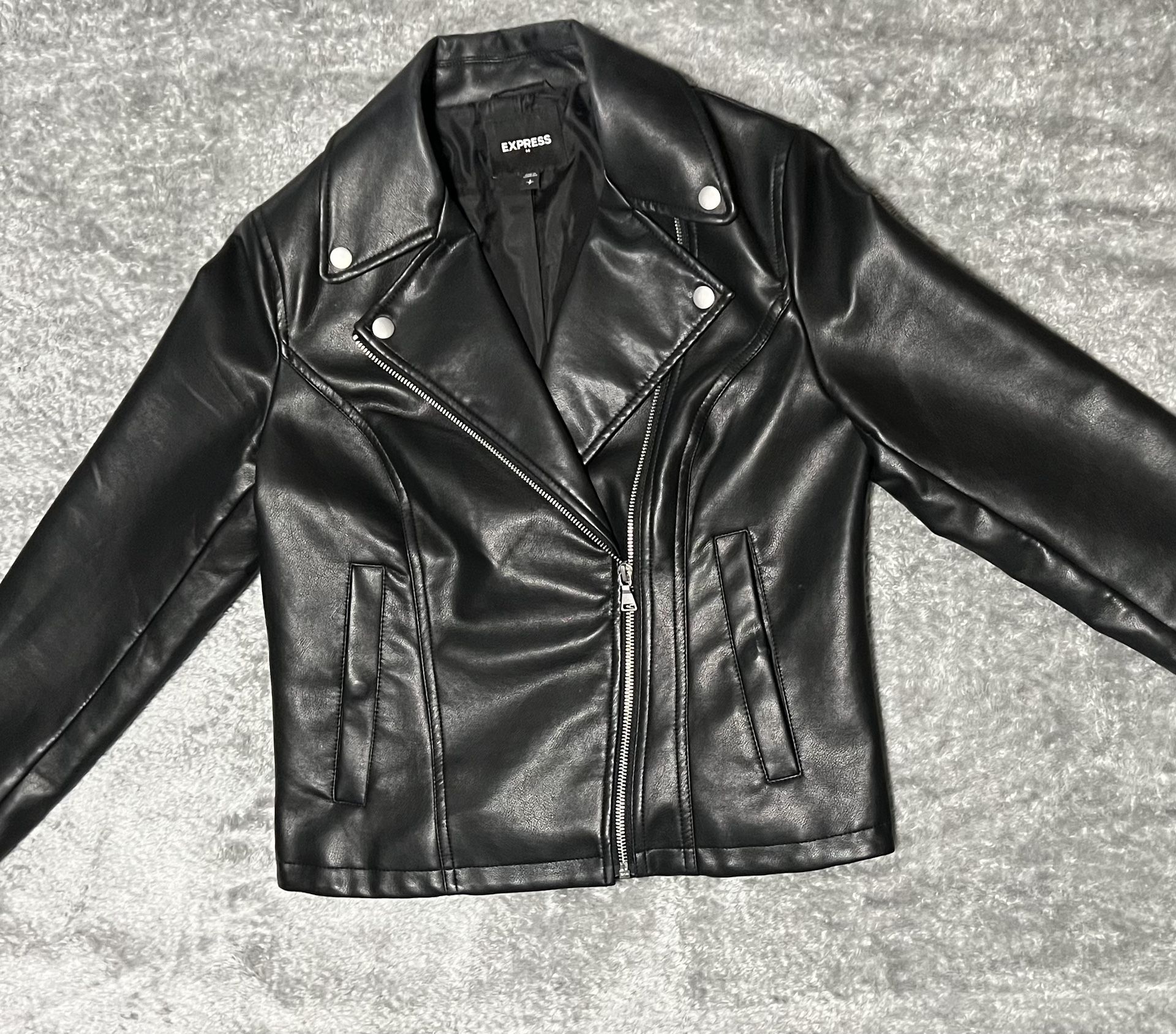 Women’s Faux Leather Moto Jacket, Small 