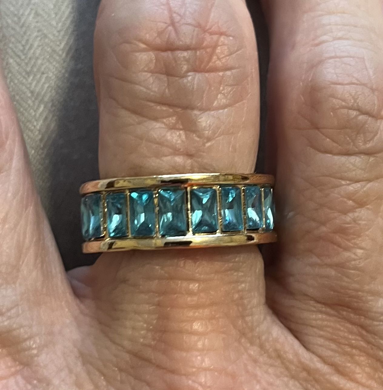 New blue tourmaline gold filled wedding band size 8