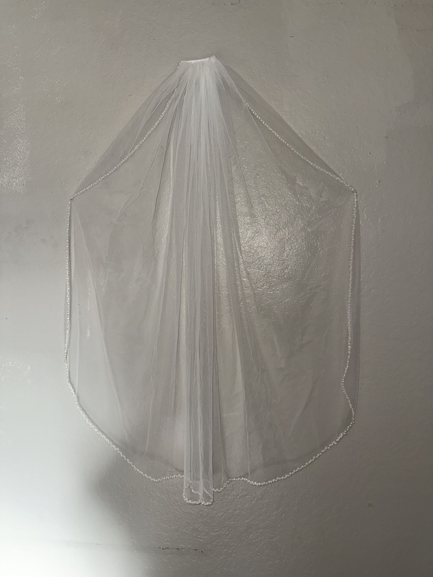 Elbow Length Veil With Beaded Edges