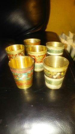 6 etched brass shot glasses set of 6 from india
