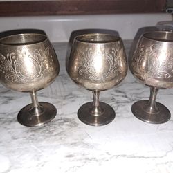 4 Set Antique Real Silver Goblets 