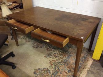Desk, wooden vintage desk with two drawers