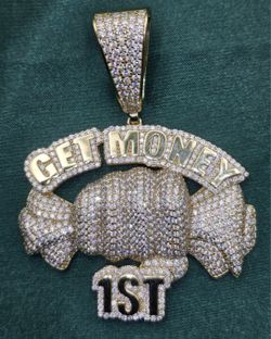 VVS D Moissanite Yellow Gold on  “Get Money 1st” Iced Out Pendant