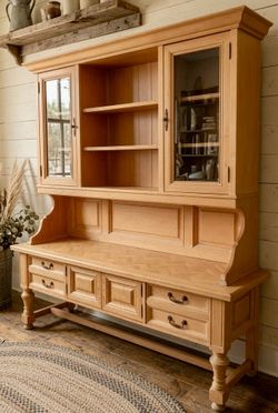 Rustic Antique Pine Farmhouse Hutch