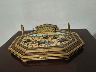 HAND PAINTED WOODEN INLAID MARQUETRY PEN HOLDER 11.5"×8"