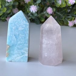-Blue Caribbean Calcite  -Rose Quartz Towers 