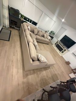 Large Beige Fabric Sectional Sofa