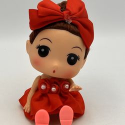 Ddung Korean Fashion 7 Inch Doll W/keychain Red Dress And Red Bow No Box