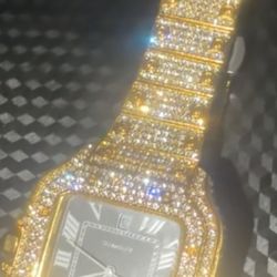 Men’s Iced Out Gold Luxury Watch – Automatic – Santos Style – Box Included