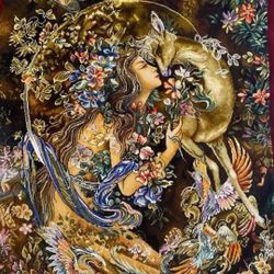 persian handmade silk and wool wall rug 24" by 32 " 