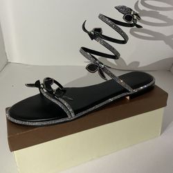 Butterfly Rhinestone Round Toe Strap Flat Sandals 