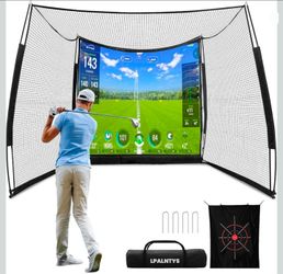 🔥new inbox🔥11 * 8FT Golf Net with Simulator Impact Screen and Target Cloth, Portable Heavy Duty Golf Hitting Net