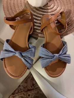 Tan Sandals with Denim Bow Detail