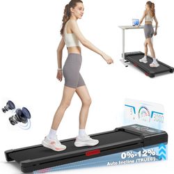Walking Pad Treadmill with 12% 9-Level Auto Incline, 450 lbs Capacity and RGB LED Screen Under Desk Treadmill with Hiking Mode, Compact Treadmills for